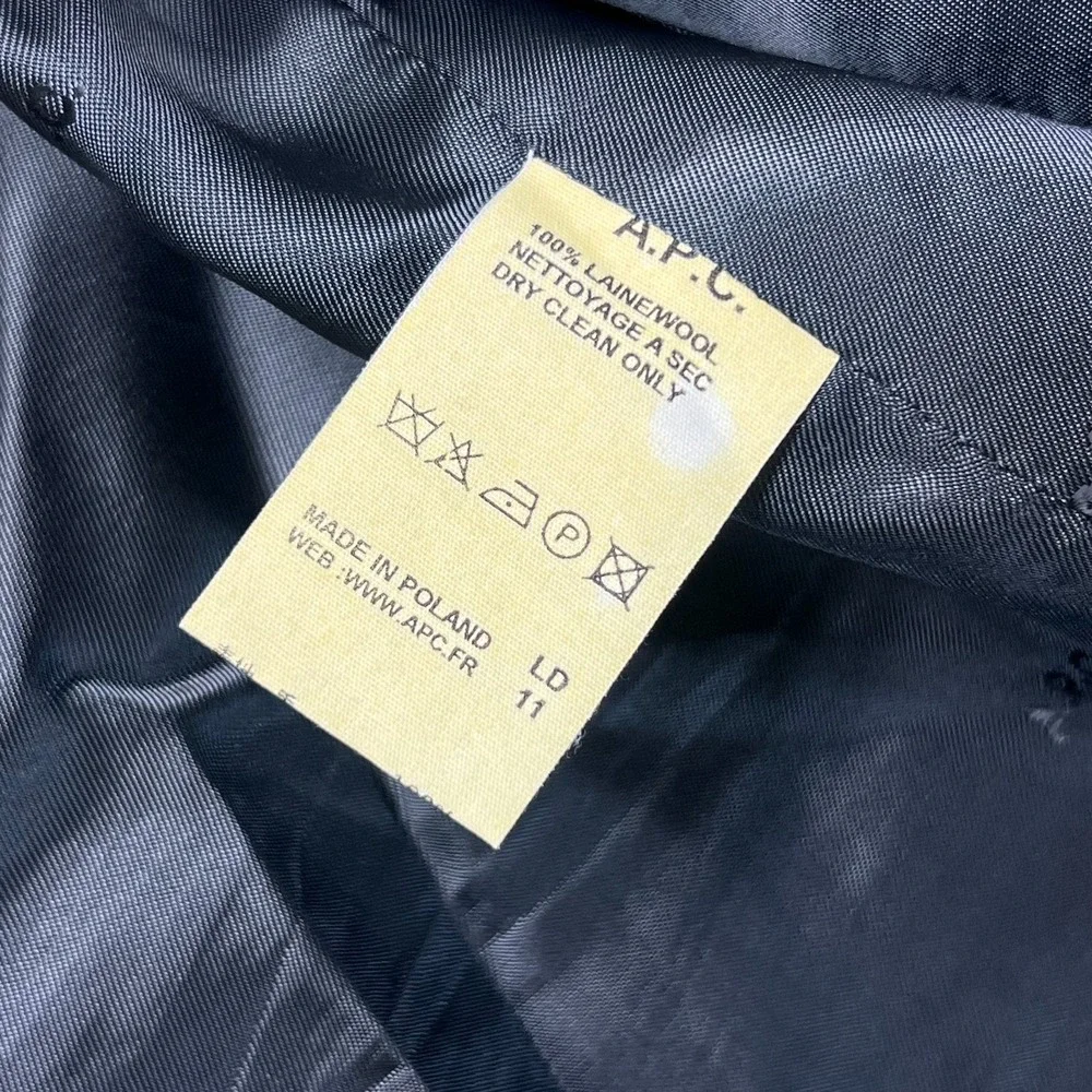 VTG A.P.C. Mens Single Breasted Suit Blazer Jacket Dark‎ Gray Pinstripe Wool L